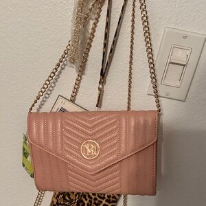 Badgley Mischka Blush Quilted Crossbody with Gold Accents